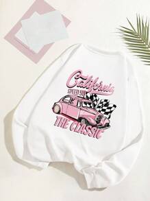 SHEIN EZwear 加大尺碼女款憂傷印花毛絨衛衣 - 白色 - 查看 1