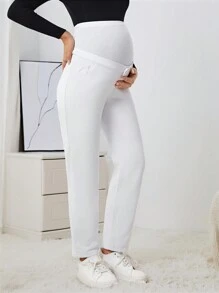 SHEIN 孕婦素色牛仔褲 - 白色 - 查看 5