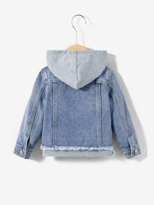SHEIN 女嬰破洞翻蓋細節二合一連帽牛仔夾克不帶T恤 - 中等水洗藍 - 查看 2
