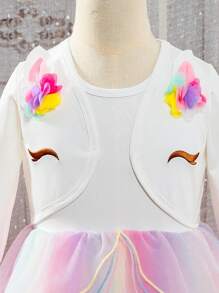 SHEIN Young Girl Rainbow Puffy Tulle Mesh Cake Dress, Suitable For Gorgeous Autumn - Multicolor - View 3