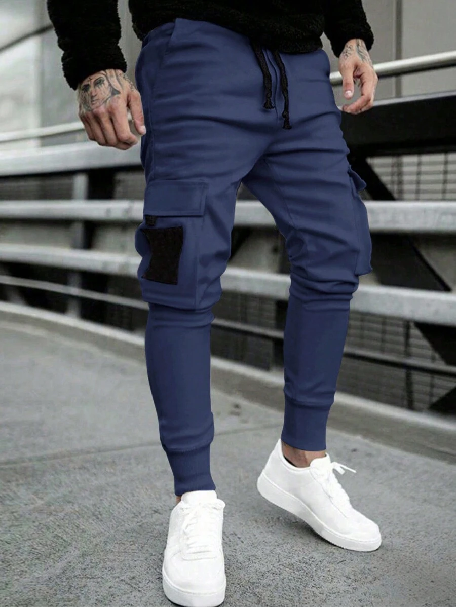 Manfinity EMRG Men's Loose Flap Pocket Cargo Jogger Pants With Drawstring Waist - Navy Blue - View 1