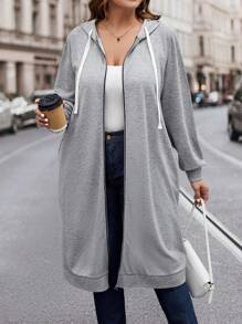 SHEIN LUNE 女性大碼抽繩拉錬夾克 - 淺灰色 - 查看 4