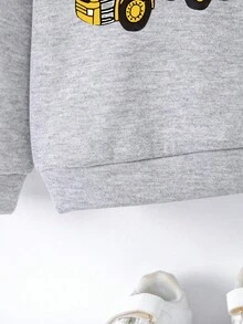 小男孩卡通印花保暖內襯連帽衫