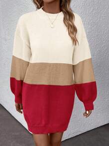 SHEIN LUNE 落肩拼色毛衣連身裙 - 彩色 - 查看 6
