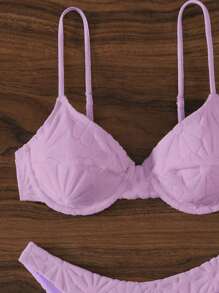 SHEIN Enfärgad V-ringad Bikini Set Summer Beach - Mauve Lila - Visa 3