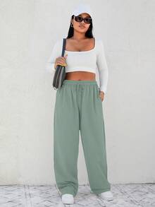 SHEIN Cottnline Pantalones De Talla Grande Con Bolsillos Inclinados - verde menta - Ver 3