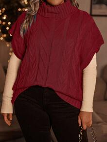 SHEIN LUNE Kích thước lớn Xoắn Dan Áo cao cổ Áo len vest - Đỏ - Xem 7