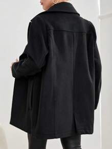 SHEIN Cottnline Lapel Neck Double Button Overcoat - Black - View 2