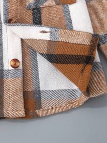 小男孩格子长袖休闲拼布单排扣衬衫 - 棕色 - 查看 3