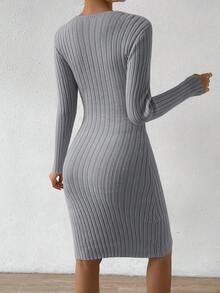 Chiquease 肋織針織連衣裙,帶有打結細節 - 灰色 - 查看 2