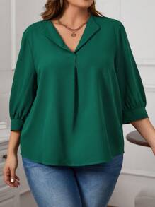 SHEIN LUNE 大尺碼女士襯衫 - 軍綠色 - 查看 5