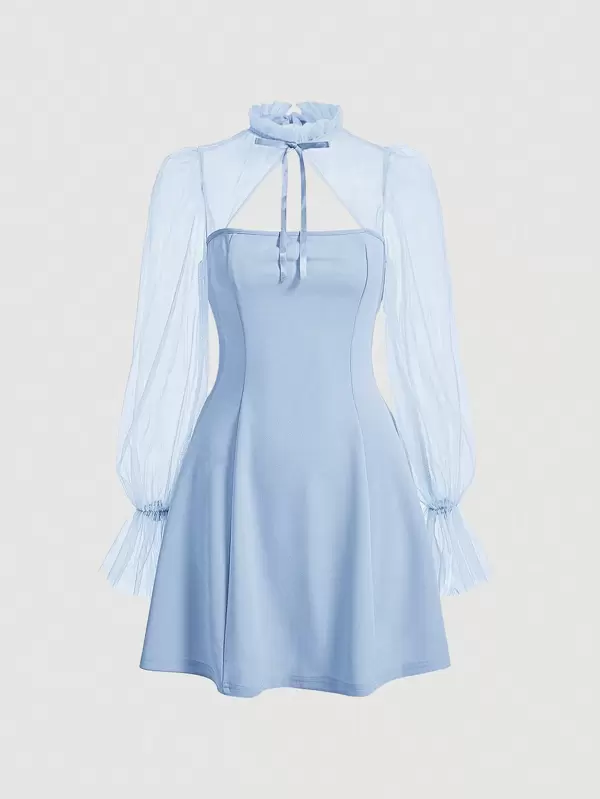 SHEIN MOD Ladies' Contrast Mesh Lace Sleeve Dress