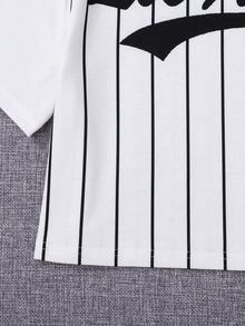 SHEIN 女孩針織條紋字母印花休閒t卹 - 白色 - 查看 5