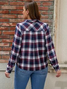 SHEIN LUNE Talla grande Camisa de cuadros con retazo con bolsillo - Multicolor - Ver 2