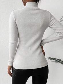 EURMUSE Women's Solid Color High Neck Sweater - White - View 2