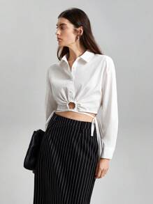 Ontre White Drop Shoulder Shirt With Unique Design - White - View 9