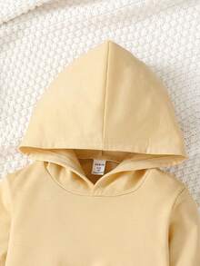 SHEIN 2 件/套 男童運動休閒連帽長袖運動衫和褲子,帶標籤細節,春秋 - 卡其色 - 查看 7