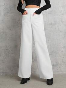 SHEIN Tall 高腰寬管褲 - 白色 - 查看 1