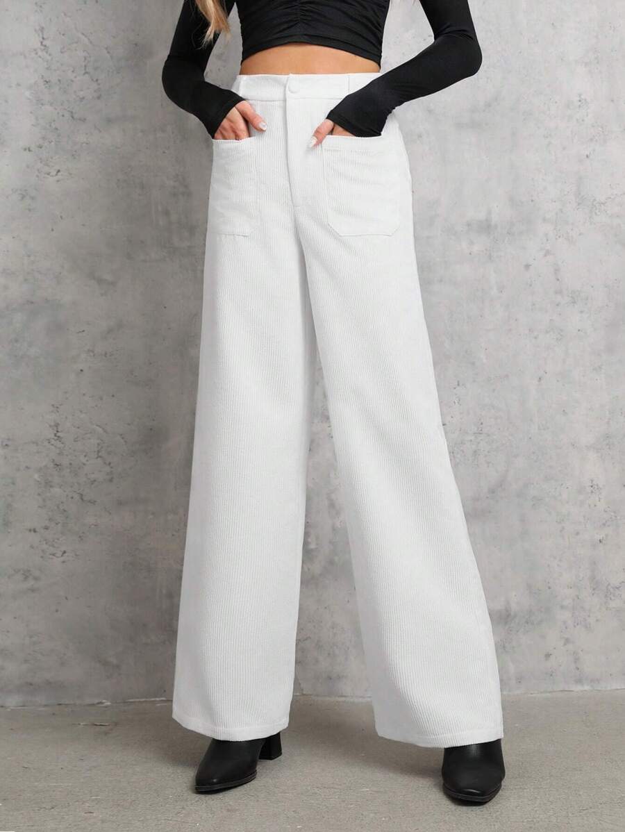 SHEIN Tall 高腰寬管褲 - 白色 - 查看 1