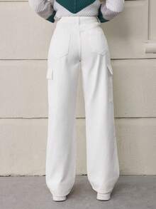 SHEIN LUNE Women'S Straight Cargo Denim Trousers - White - View 2