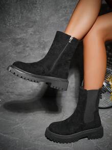 女性戶外濃烈香調休閒時髦大碼雪地靴,兩面可穿 - 黑色 - 查看 6