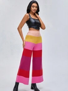 ISELACOS 色塊寬腿針織褲 - 彩色 - 查看 3