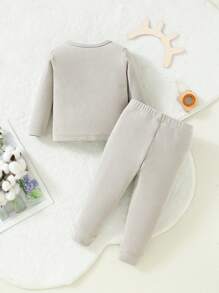 Đứa bé trai Vừa Khít Flannel Ấm áp con hổ In Bộ đồ ngủ Đối với - Xám - Xem 2