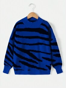 RueChic Teen Girls' Oversized Sweater With All-over Pattern Design - Blue - View 1