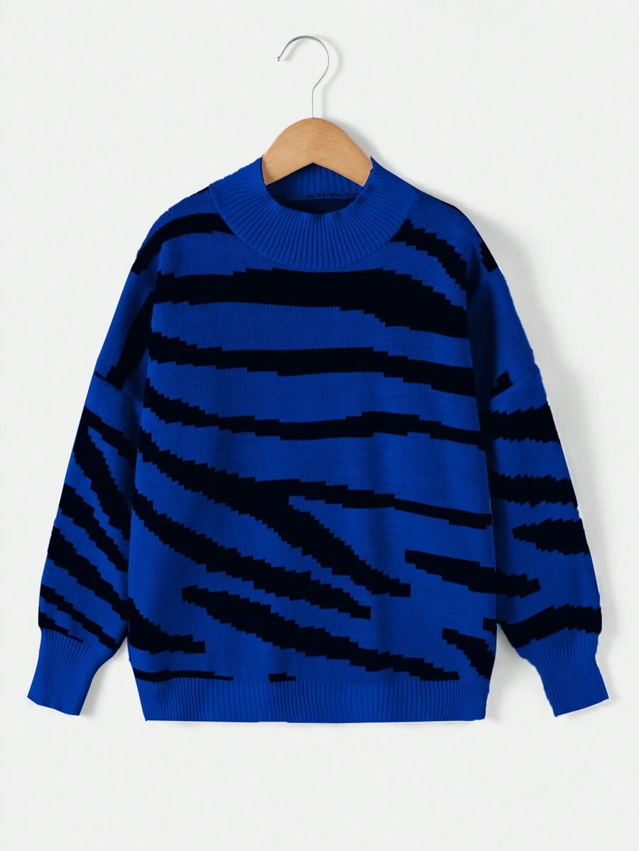 RueChic Teen Girls' Oversized Sweater With All-over Pattern Design - Blue - View 1