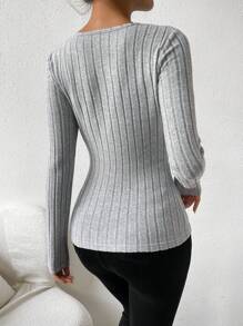 SHEIN Frenchy Thanh lịch Của phụ nữ Ren Áo thun - Xám - Xem 2