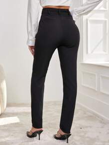 EURMUSE High Waisted Skinny Suit Pants - Black - View 2