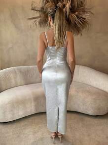 SHEIN SXY Spring Summer Women Sexy Metal Texture Bodycon Dress With Spaghetti Strap