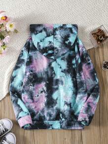 Tween Girl Contrast Tie-Dye Long Sleeve Hooded Casual Pullover Sweatshirt