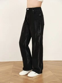 Teen Girls' Sandblasted & Flowers Pattern Black Jeans - Black - View 4