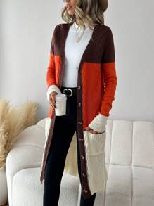 SHEIN LUNE Women's Color Block Button Front Cardigan - Multicolor - View 4