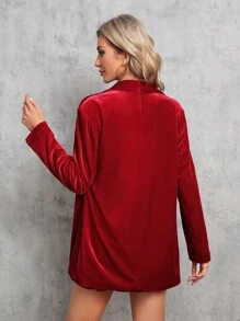 SHEIN Tall Shawl Collar Velvet Blazer & Shorts - Burgundy - View 2