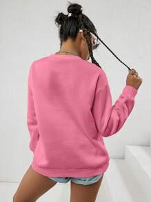 INAWLY Của phụ nữ In Vòng cổ Giải trí Tay áo dài Áo nỉ - Hồng - Xem 2