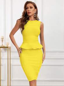 Của phụ nữ Cổ điển Sọc Băng bó Váy bút chì , Quần bó Và Gợi cảm - Màu vàng - Xem 4