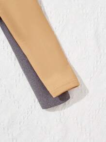 SHEIN Set de 2 piezas Leggings de franela cálida de unicolor casual y cómodo para niña