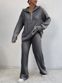 針織褲套裝女士 - 深灰色 - 查看 3