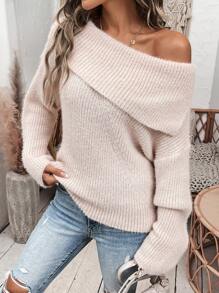 Chiquease Áo len thả vai cổ bất đối xứng cho nữ - Hồng - Xem 6