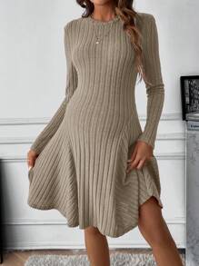 SHEIN Thai sản Đồ đan Ribbed Viền lấp lánh Đầm - Màu be - Xem 1