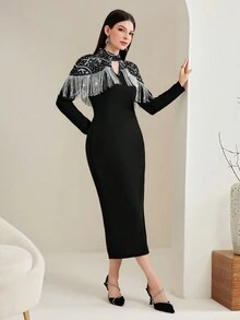 Modelyn 女式流蘇立領連身裙 - 彩色 - 查看 5