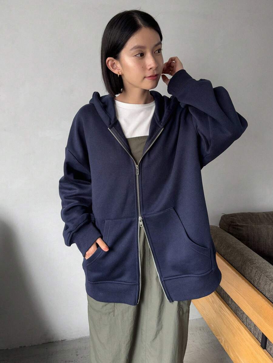 FRIFUL 女式雙拉鍊連帽夾克 - 藍色 - 查看 1