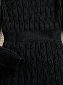 Vestido De Manga Larga De Lana Negro Para Niña, Otoño E Invierno - Negro - Ver 3