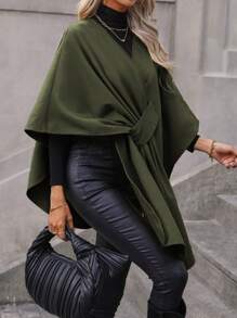SHEIN Clasi 羊毛裹身斗篷大衣 - 軍綠色 - 查看 3
