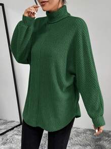 SHEIN Essnce Turtleneck Batwing Sleeve Tee - Green - View 6