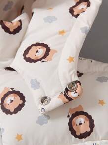 Young Boy Ribbed Lion Print Hooded Padded Coat