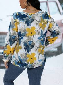 Calvaya Camisa Floral De Talla Grande Con Mangas Con Volantes - Multicolor - Ver 2