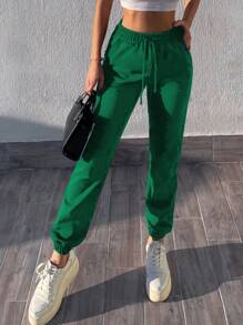 SHEIN Cottnline Women's Drawstring Joggers - Green - View 5